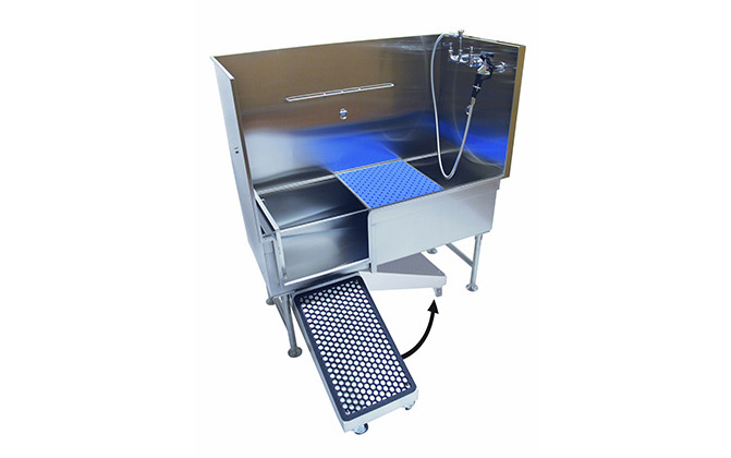 Of all the dog groomer bathing supplies that can make a huge difference in your daily work, consider the many benefits of Direct Animal’s Patented Grooming Tub with Swivel Ramp.