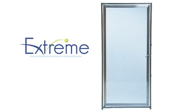 The Direct Extreme Kennel System includes a glass dog-kennel door option in 1/4-inch tempered glass, framed in heavy-duty stainless steel